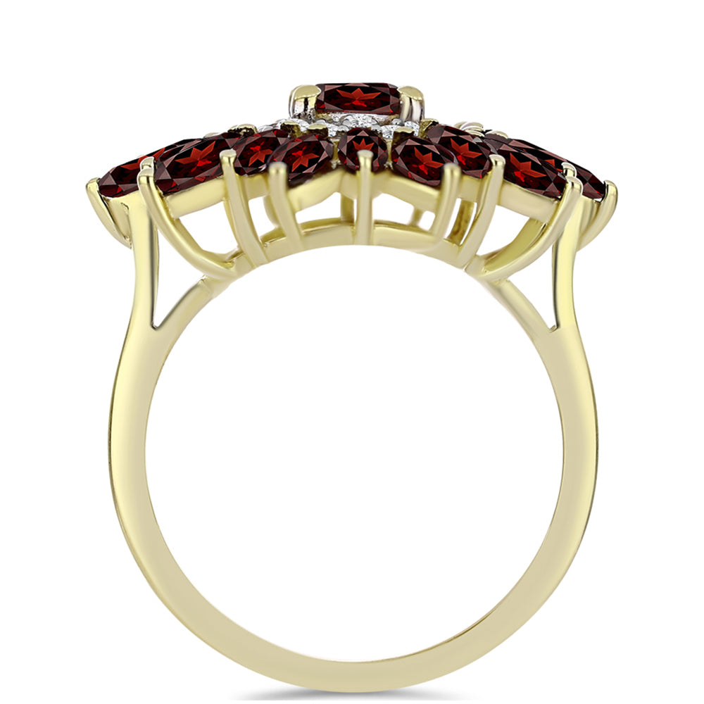 Pozlacené stříbro 925/1000 Prsten s Bartonským Granátem a Bílým Topazem - Karátové číslo: 3.81. přibližná hmotnost: 4.82 gramů 2 