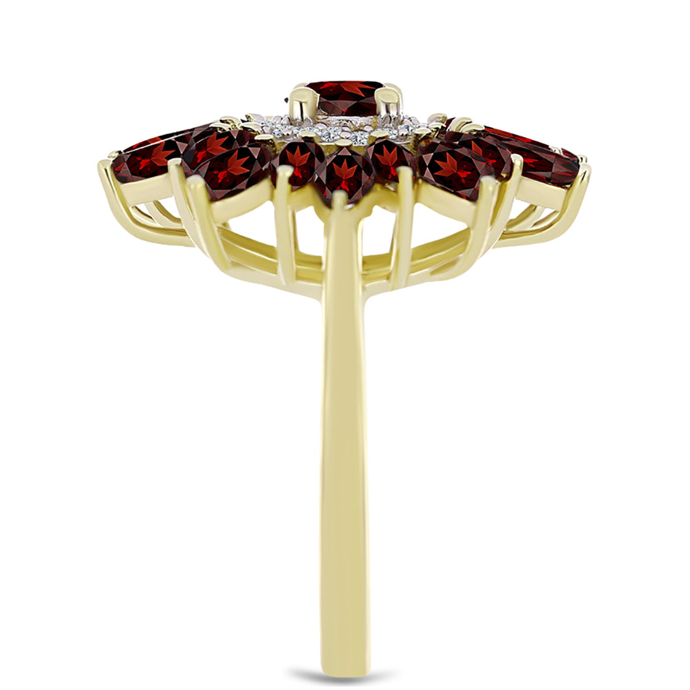 Pozlacené stříbro 925/1000 Prsten s Bartonským Granátem a Bílým Topazem - Karátové číslo: 3.81. přibližná hmotnost: 4.82 gramů