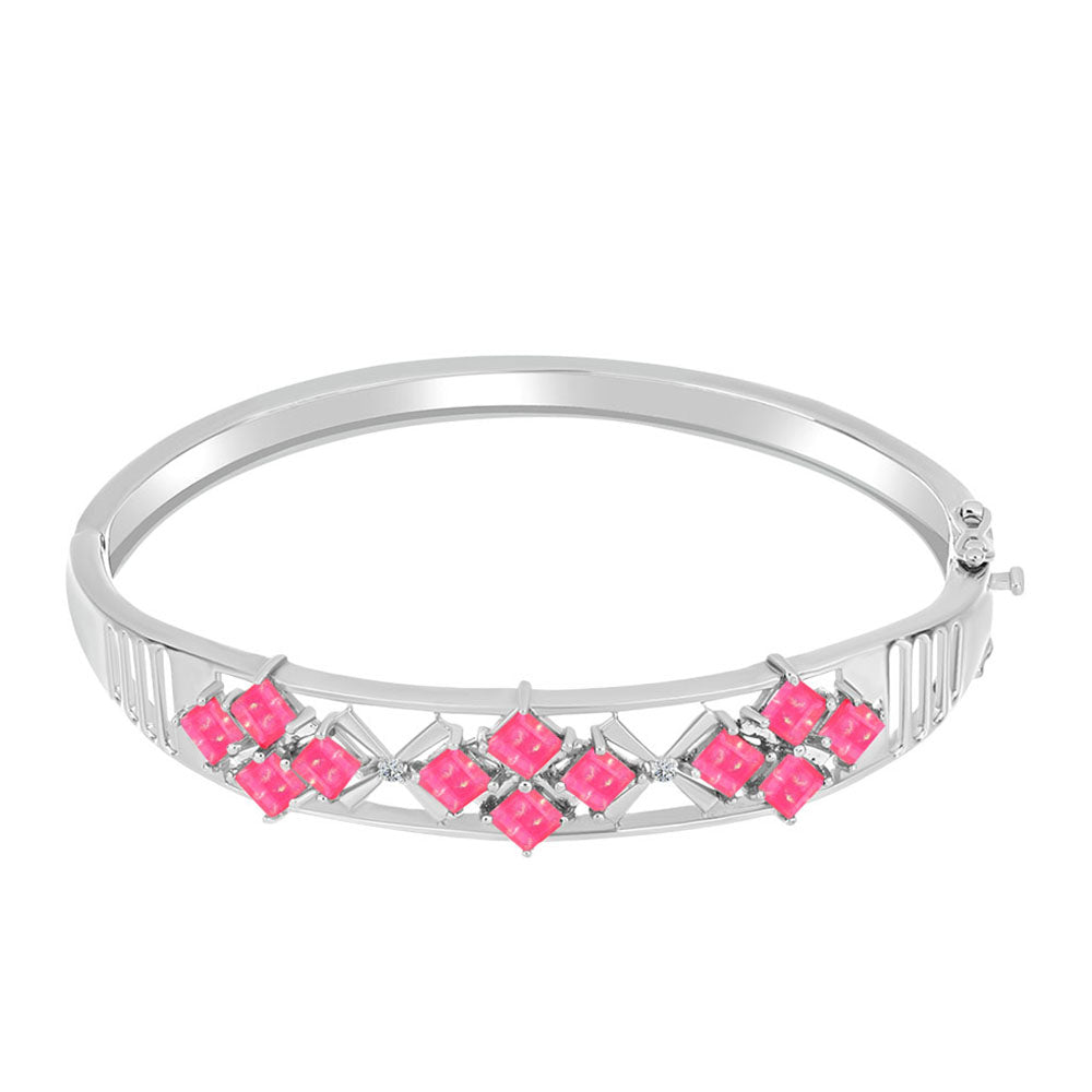 Stříbrný Náramek s Růžovým Opálem z Lega Dembi a Bílým Topazem 1 