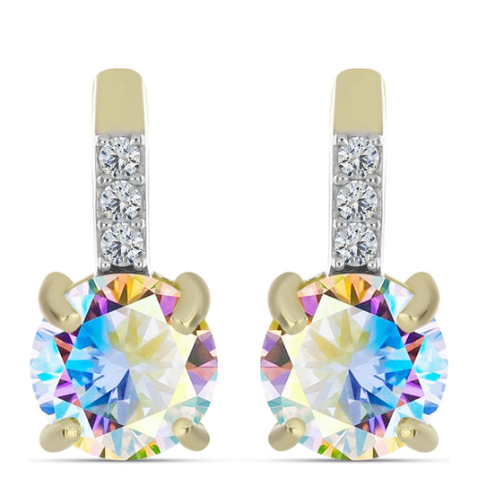 Pozlacené Stříbrné Náušnice s Ledovým Moissanitem a Bílým Topazem