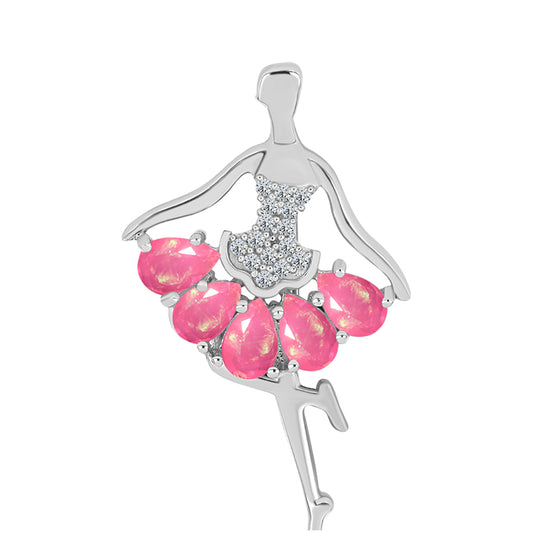 Stříbro 925/1000 - Brož s Růžovým Opálem z Lega Dembi a Bílým Topazem - Karátové číslo: 1.35. přibližná hmotnost: 3.68 gramů