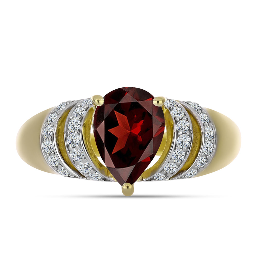 Pozlacené Stříbro 925/1000 - Prsten s Bartonským Granátem a Bílým Topazem - Karátové číslo: 2.27. přibližná hmotnost: 3.74 gramů 1 