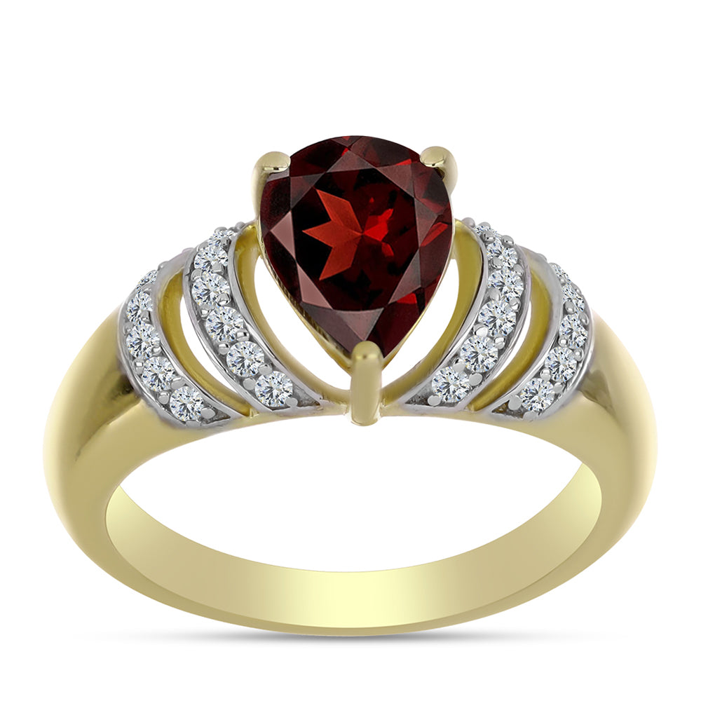 Pozlacené Stříbro 925/1000 - Prsten s Bartonským Granátem a Bílým Topazem - Karátové číslo: 2.27. přibližná hmotnost: 3.74 gramů