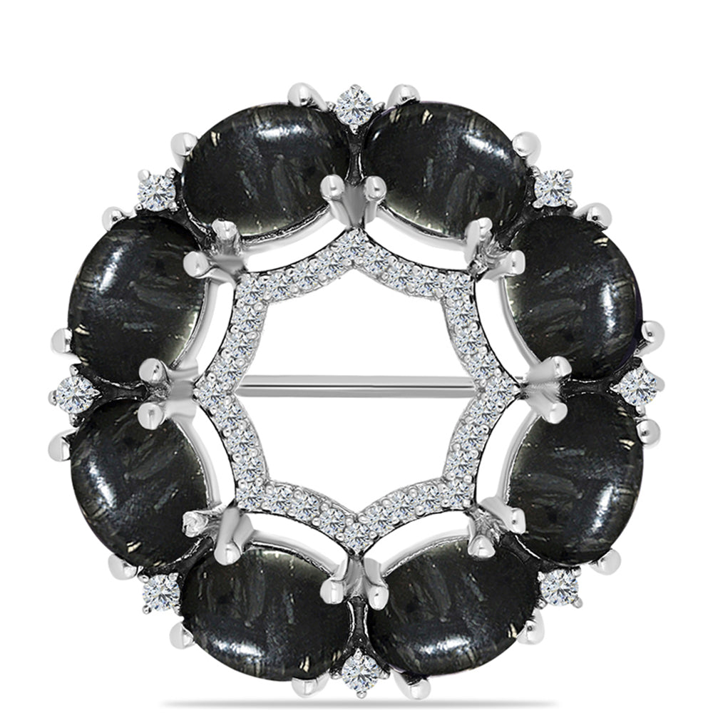 Stříbro 925/1000 - Brož s Picasso Jaspisem a Bílým Topazem - Karátové číslo: 7.34. přibližná hmotnost: 6.1 gramů 1 