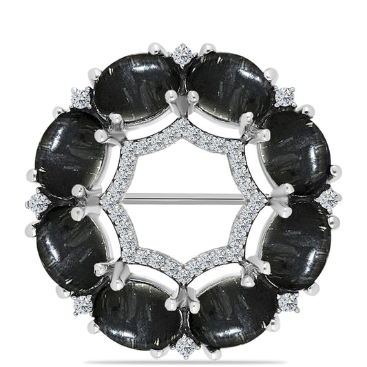 Stříbro 925/1000 - Brož s Picasso Jaspisem a Bílým Topazem - Karátové číslo: 7.34. přibližná hmotnost: 6.1 gramů