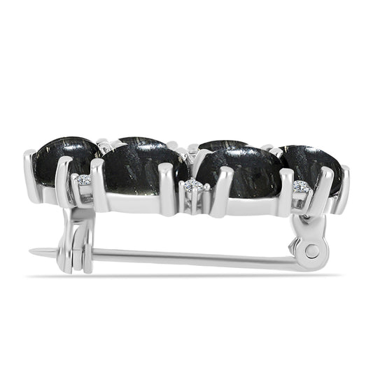 Stříbro 925/1000 - Brož s Picasso Jaspisem a Bílým Topazem - Karátové číslo: 7.34. přibližná hmotnost: 6.1 gramů