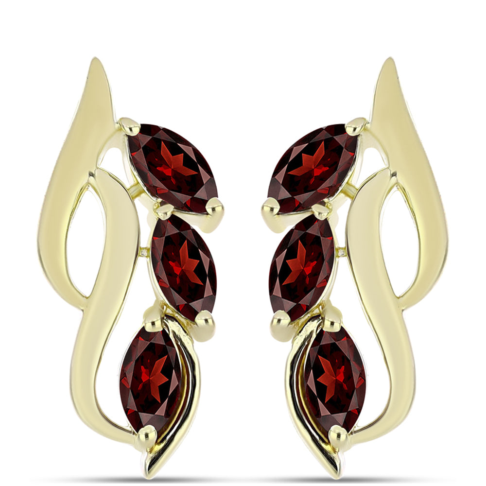 Pozlacené Stříbro 925/1000 - Náušnice s Bartonským Granátem - Karátové číslo: 1.83. přibližná hmotnost: 5.63 gramů