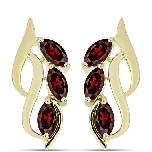 Pozlacené Stříbro 925/1000 - Náušnice s Bartonským Granátem - Karátové číslo: 1.83. přibližná hmotnost: 5.63 gramů