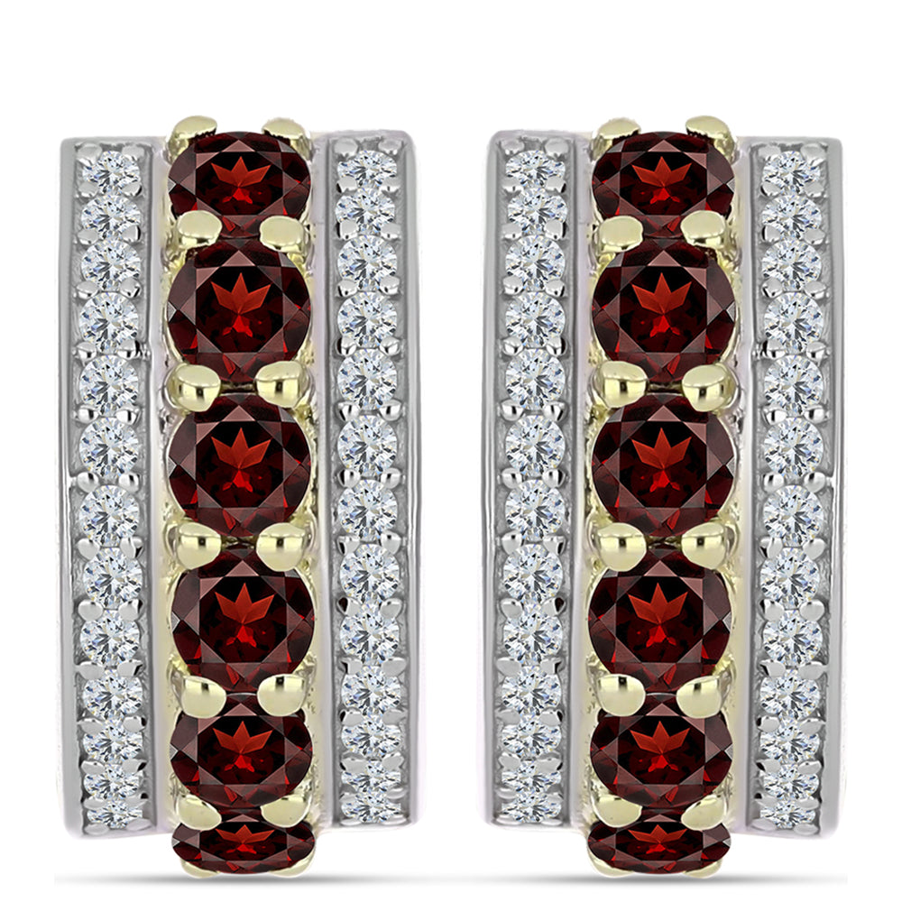 Pozlacené Stříbrné Náušnice s Bartonským Granátem a Bílým Topazem 1 