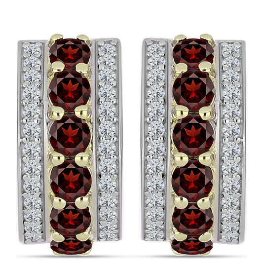Pozlacené Stříbrné Náušnice s Bartonským Granátem a Bílým Topazem