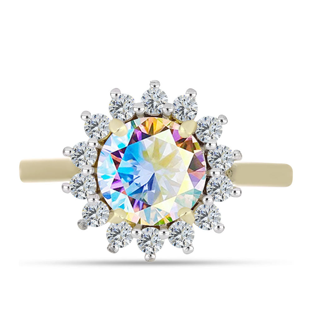 Pozlacené stříbro 925/1000 Prsten s Ledovým Moissanitem a Bílým Topazem - Karátové číslo: 2.3. přibližná hmotnost: 3.11 gramů