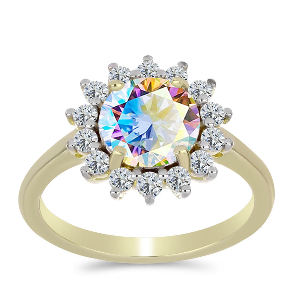 Pozlacené stříbro 925/1000 Prsten s Ledovým Moissanitem a Bílým Topazem - Karátové číslo: 2.3. přibližná hmotnost: 3.11 gramů 3 