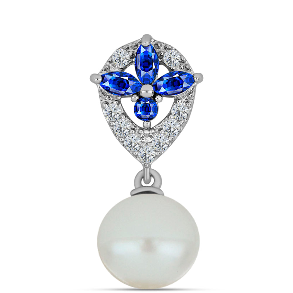 Stříbro 925/1000 - Přívěsek s Australským Modrým Safírem a Bílou Sladkovodní Perlou - Karátové číslo: 4.41. přibližná hmotnost: 1.95 gramů 1 