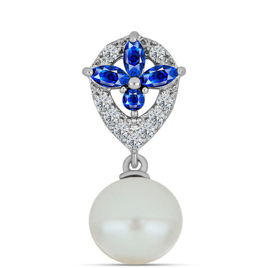 Stříbrný Přívěsek s Australským Modrým Safírem a Bílou Sladkovodní Perlou
