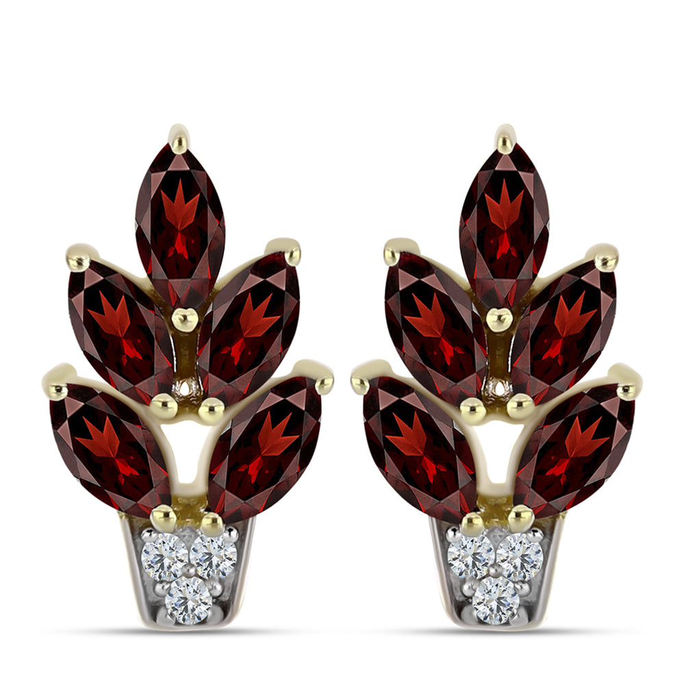 Pozlacené Stříbro 925/1000 - Náušnice s Bartonským Granátem a Bílým Topazem - Karátové číslo: 1.98. přibližná hmotnost: 3.61 gramů 1 