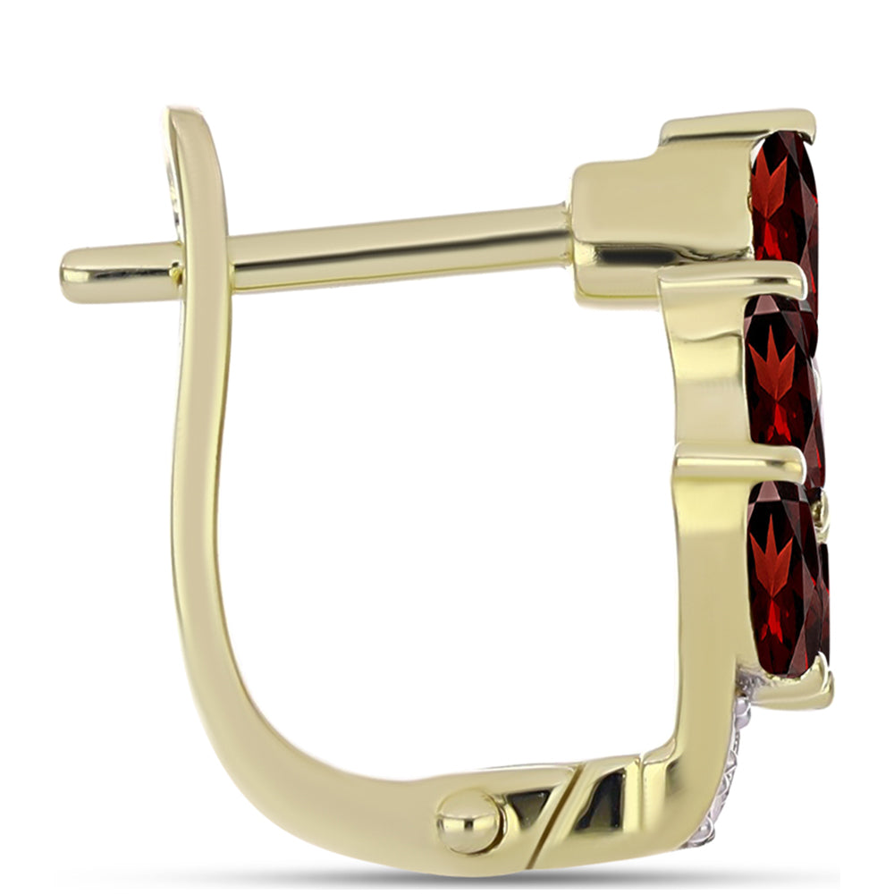 Pozlacené Stříbro 925/1000 - Náušnice s Bartonským Granátem a Bílým Topazem - Karátové číslo: 1.98. přibližná hmotnost: 3.61 gramů 2 