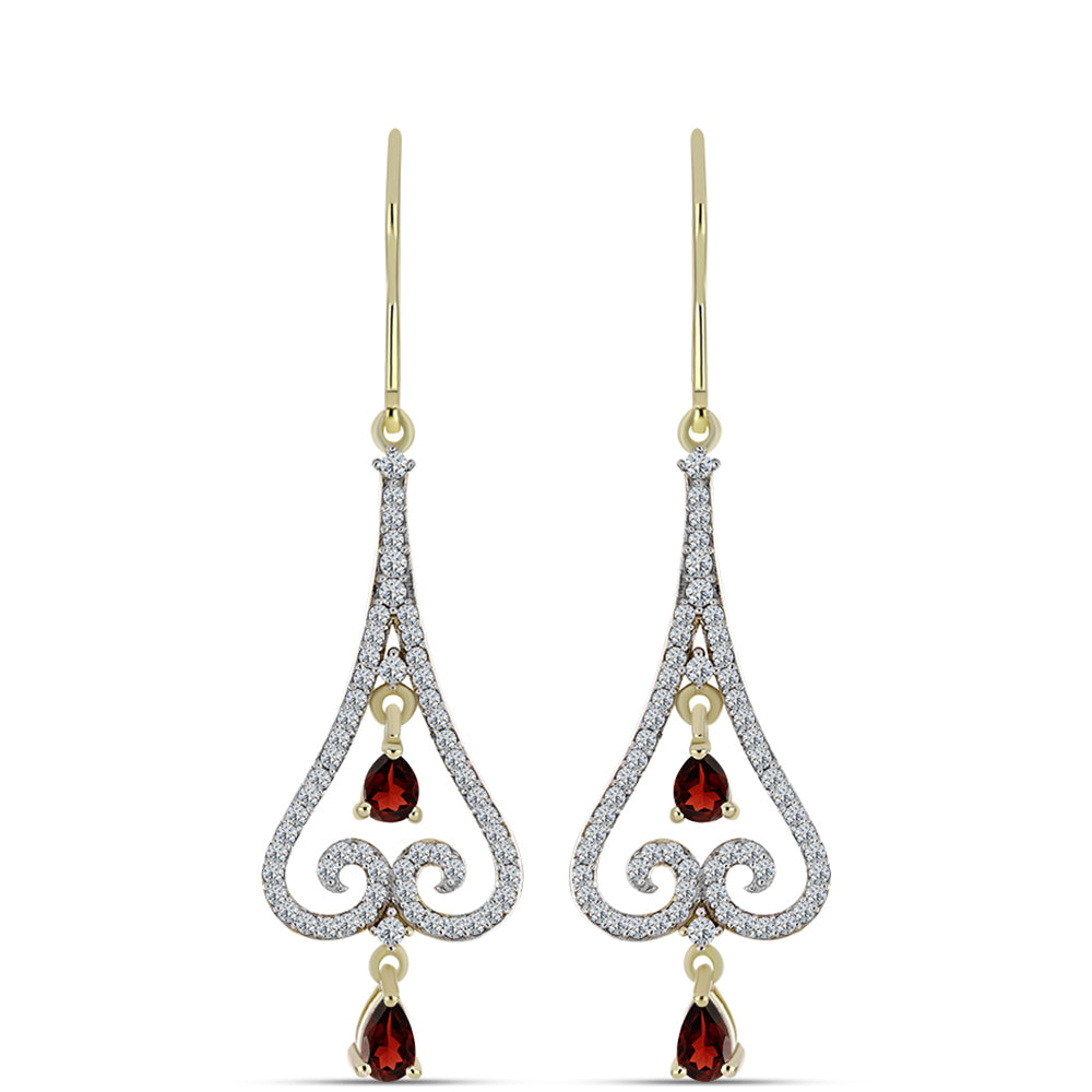 Pozlacené stříbro 925/1000 Náušnice s Bartonským Granátem a Bílým Topazem - Karátové číslo: 1.88. přibližná hmotnost: 4.66 gramů