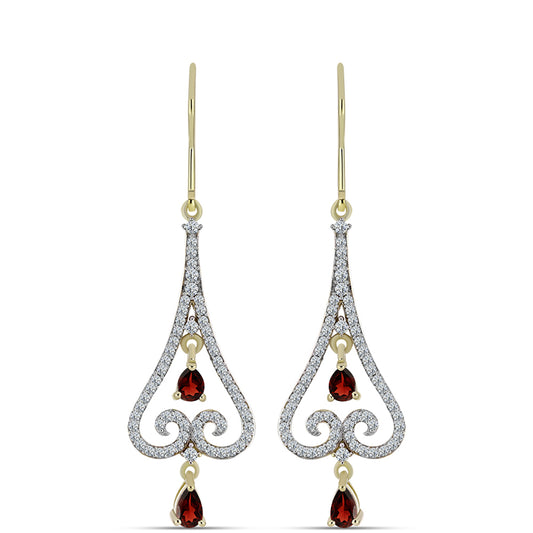 Pozlacené stříbro 925/1000 Náušnice s Bartonským Granátem a Bílým Topazem - Karátové číslo: 1.88. přibližná hmotnost: 4.66 gramů