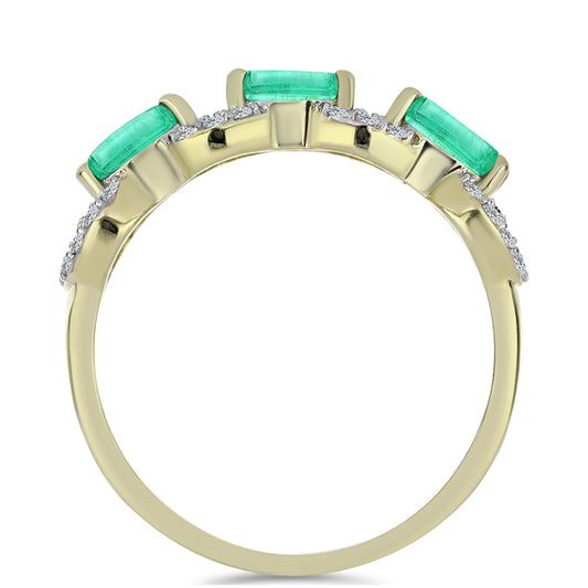 Pozlacené Stříbro 925/1000 - Prsten s Kolumbijským Smaragdem a Bílým Diamantem - Karátové číslo: 1.58. přibližná hmotnost: 2.64 gramů