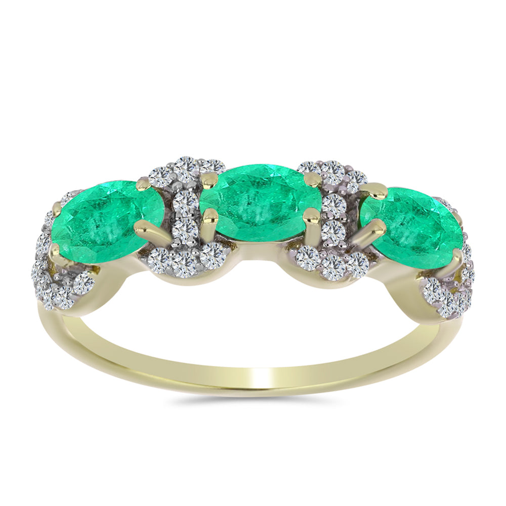 Pozlacené Stříbro 925/1000 - Prsten s Kolumbijským Smaragdem a Bílým Diamantem - Karátové číslo: 1.58. přibližná hmotnost: 2.64 gramů