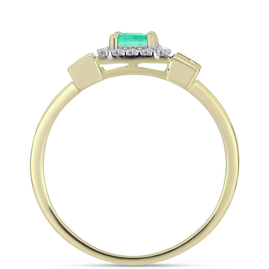 Pozlacené Stříbro 925/1000 - Prsten s Kolumbijským Smaragdem a Bílým Diamantem - Karátové číslo: 0.86. přibližná hmotnost: 2.06 gramů