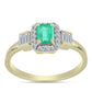 Pozlacené Stříbro 925/1000 - Prsten s Kolumbijským Smaragdem a Bílým Diamantem - Karátové číslo: 0.86. přibližná hmotnost: 2.06 gramů