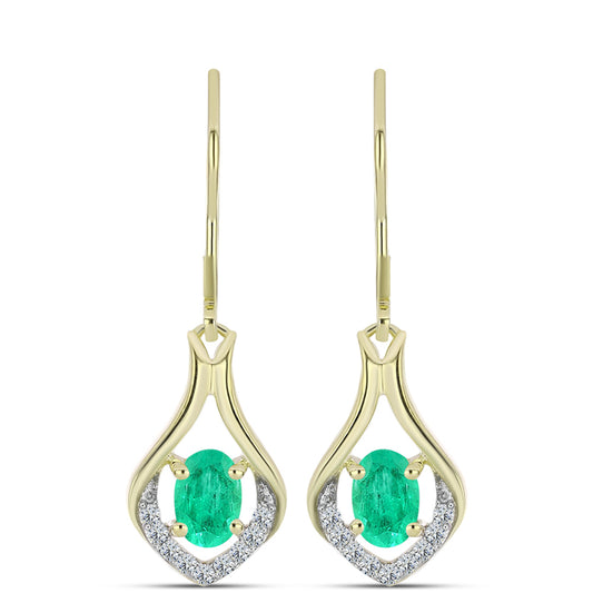 Pozlacené Stříbrné Náušnice s Kolumbijským Smaragdem a Bílým Diamantem