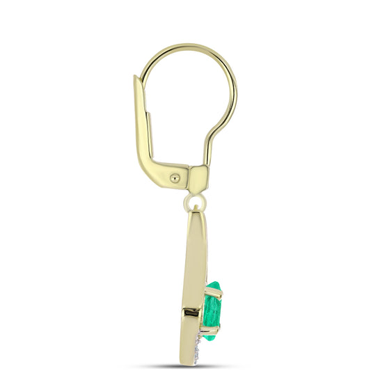 Pozlacené Stříbrné Náušnice s Kolumbijským Smaragdem a Bílým Diamantem