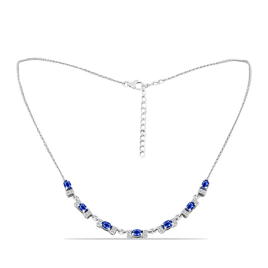 Stříbro 925/1000 - Náhrdelník s Australským Modrým Safírem a Bílým Topazem - Karátové číslo: 2.57. přibližná hmotnost: 6.68 gramů