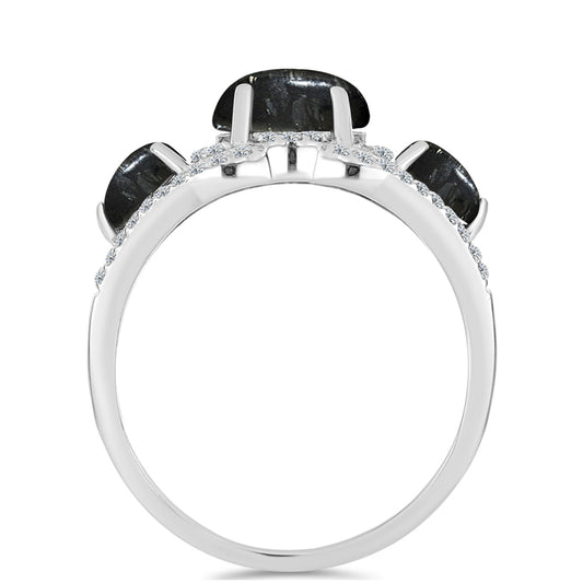 Stříbro 925/1000 - Prsten s Picasso Jaspisem a Bílým Topazem - Karátové číslo: 2.48. přibližná hmotnost: 2.85 gramů