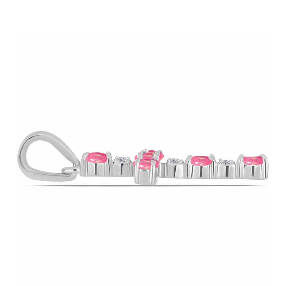 Stříbro 925/1000 - Přívěsek s Růžovým Opálem z Lega Dembi a Bílým Topazem - Karátové číslo: 0.31. přibližná hmotnost: 1.1 gramů