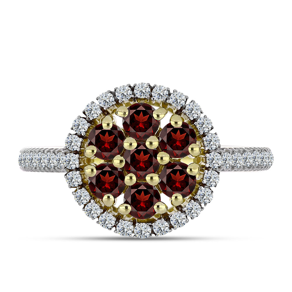 Pozlacené stříbro 925/1000 Prsten s Bartonským Granátem a Bílým Topazem - Karátové číslo: 1.24. přibližná hmotnost: 3.26 gramů 1 