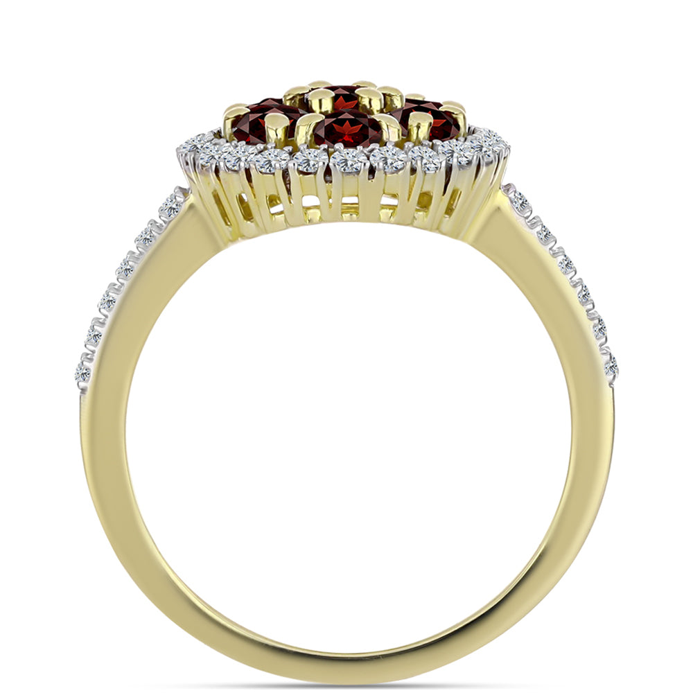 Pozlacené stříbro 925/1000 Prsten s Bartonským Granátem a Bílým Topazem - Karátové číslo: 1.24. přibližná hmotnost: 3.26 gramů 2 