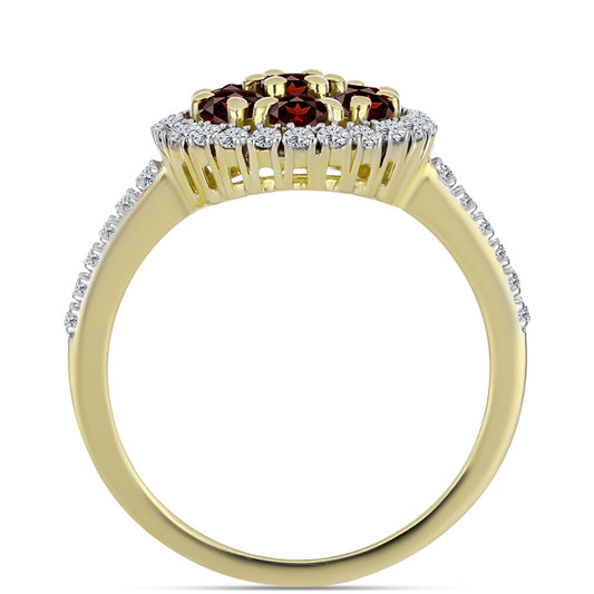 Pozlacené stříbro 925/1000 Prsten s Bartonským Granátem a Bílým Topazem - Karátové číslo: 1.24. přibližná hmotnost: 3.26 gramů