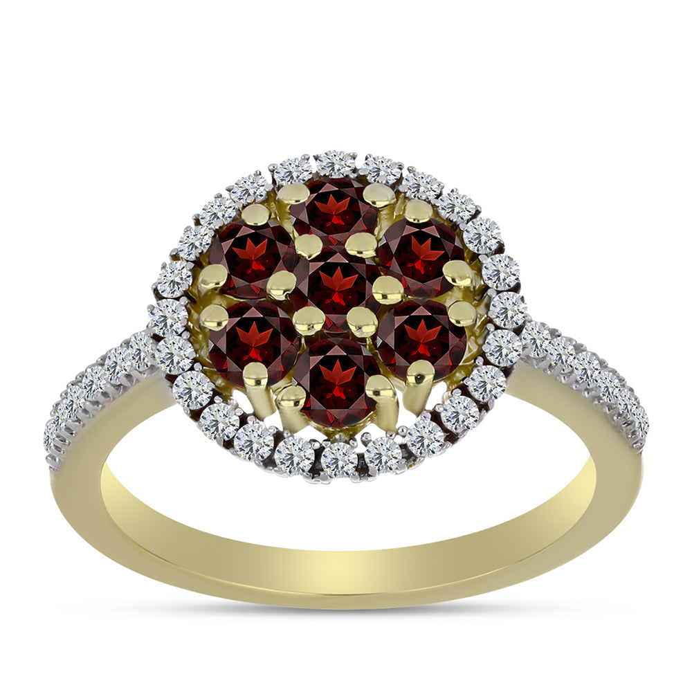 Pozlacené stříbro 925/1000 Prsten s Bartonským Granátem a Bílým Topazem - Karátové číslo: 1.24. přibližná hmotnost: 3.26 gramů 3 