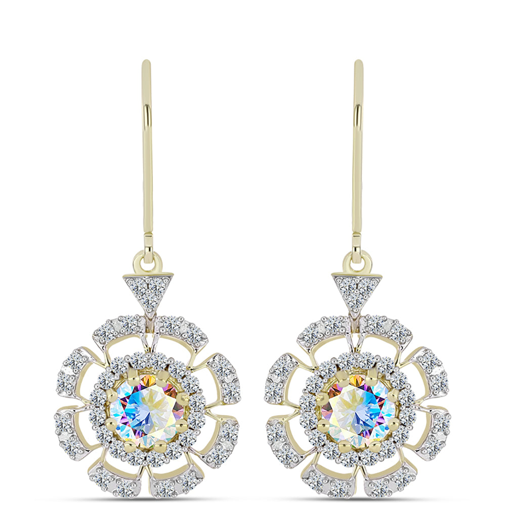 Pozlacené Stříbrné Náušnice s Ledovým Moissanitem a Bílým Topazem 1 