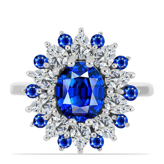 Stříbro 925/1000 Prsten s Australským Modrým Safírem a Bílým Topazem - Karátové číslo: 4.94. přibližná hmotnost: 4.09 gramů