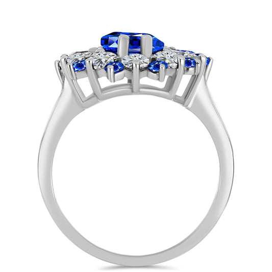 Stříbro 925/1000 Prsten s Australským Modrým Safírem a Bílým Topazem - Karátové číslo: 4.94. přibližná hmotnost: 4.09 gramů