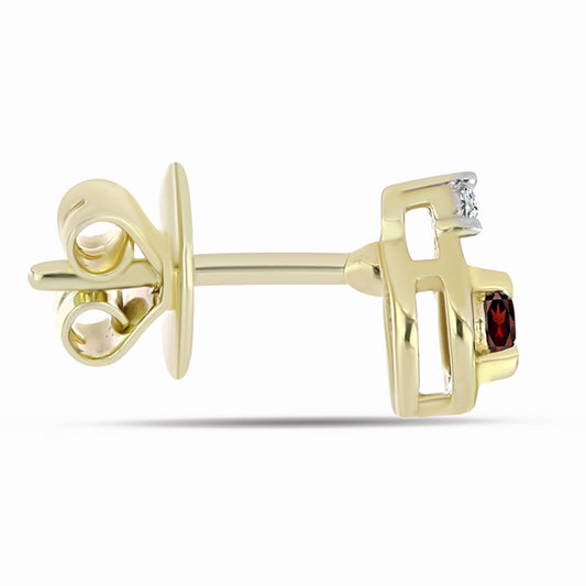 Pozlacené Stříbro 925/1000 - Náušnice s Bartonským Granátem a Bílým Topazem - Karátové číslo: 0.28. přibližná hmotnost: 1.37 gramů