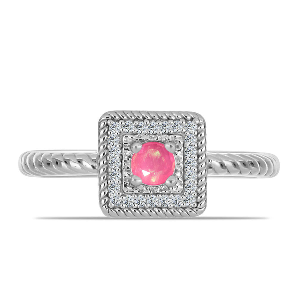 Stříbro 925/1000 - Prsten s Růžovým Opálem z Lega Dembi a Bílým Topazem - Karátové číslo: 0.19. přibližná hmotnost: 2.96 gramů 1 