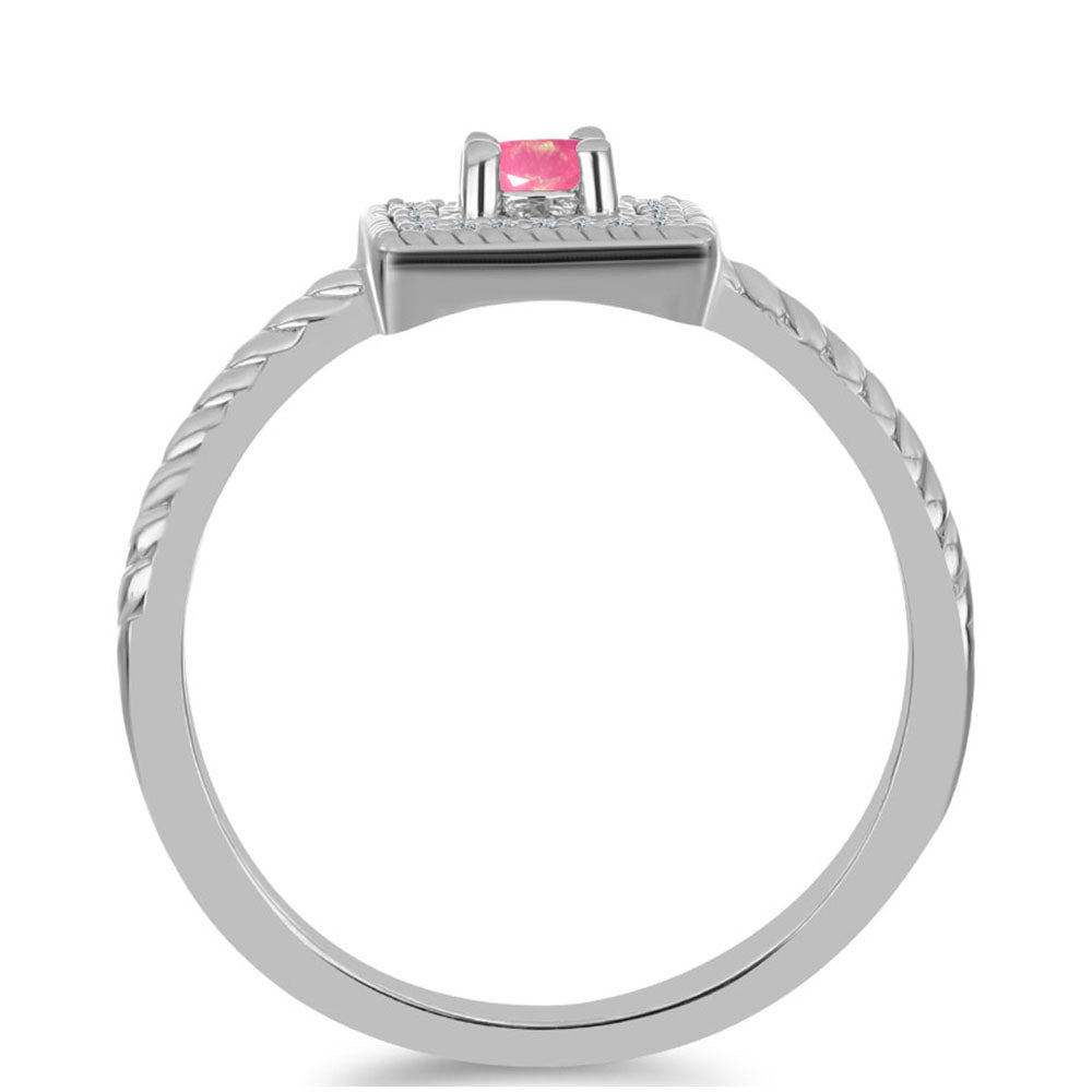 Stříbro 925/1000 - Prsten s Růžovým Opálem z Lega Dembi a Bílým Topazem - Karátové číslo: 0.19. přibližná hmotnost: 2.96 gramů