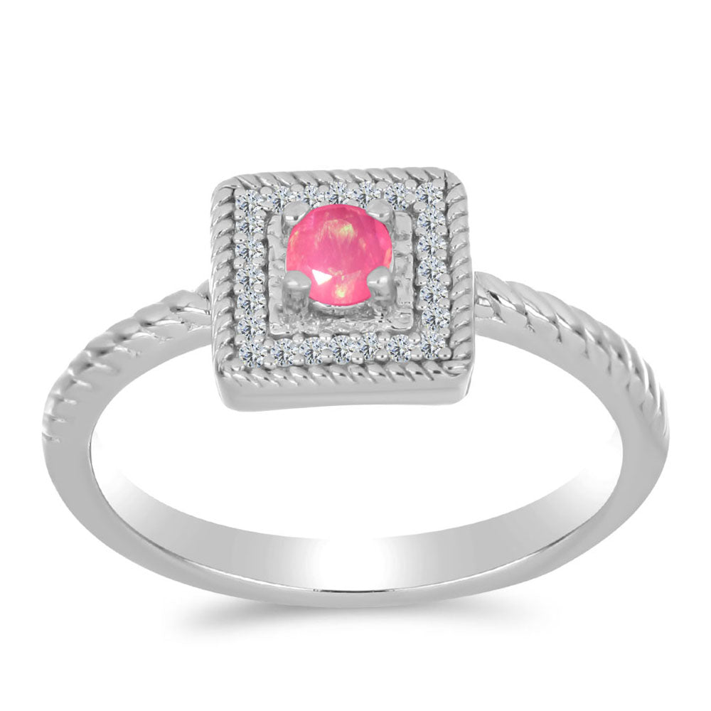 Stříbro 925/1000 - Prsten s Růžovým Opálem z Lega Dembi a Bílým Topazem - Karátové číslo: 0.19. přibližná hmotnost: 2.96 gramů 3 