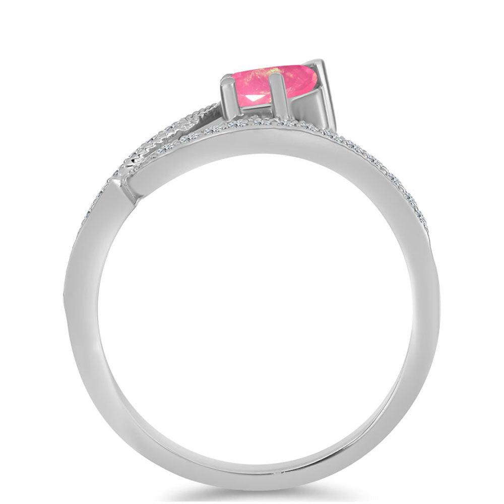 Stříbro 925/1000 - Prsten s Růžovým Opálem z Lega Dembi a Bílým Topazem - Karátové číslo: 0.42. přibližná hmotnost: 2.18 gramů 2 