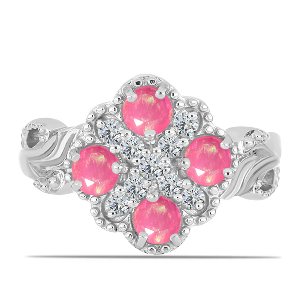 925 / 1000 Sterlingové Stříbro Prsten s Růžovým Opálem z Lega Dembi a Bílým Topazem 1 