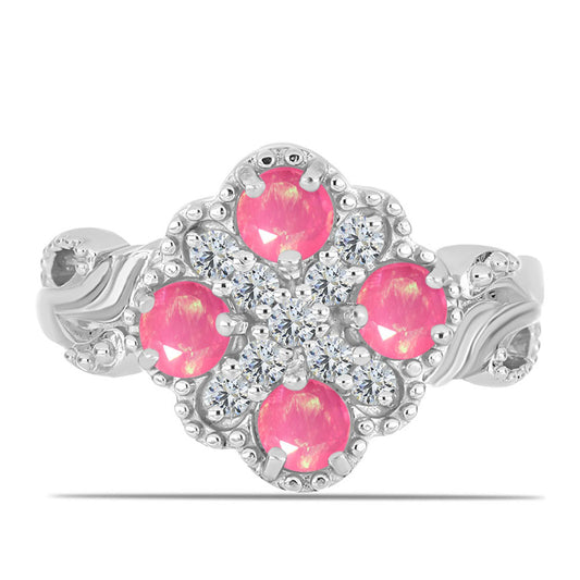 925 / 1000 Sterlingové Stříbro Prsten s Růžovým Opálem z Lega Dembi a Bílým Topazem