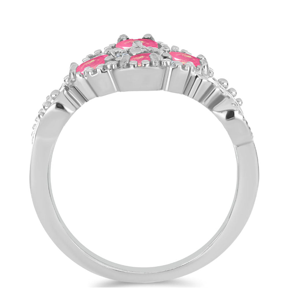 925 / 1000 Sterlingové Stříbro Prsten s Růžovým Opálem z Lega Dembi a Bílým Topazem 2 