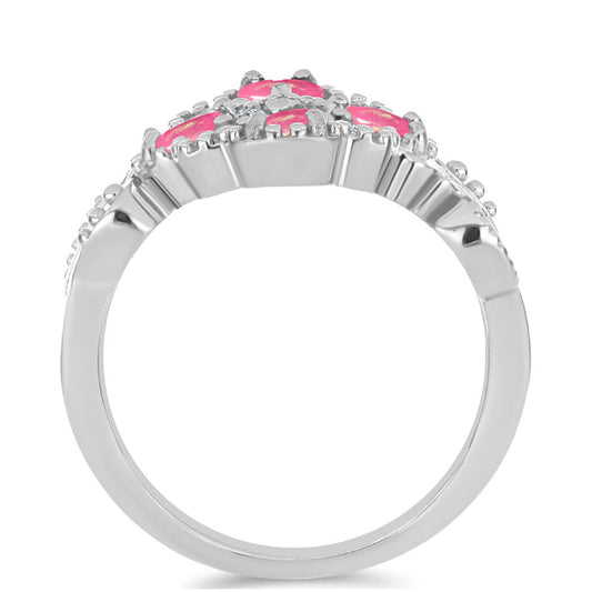 925 / 1000 Sterlingové Stříbro Prsten s Růžovým Opálem z Lega Dembi a Bílým Topazem