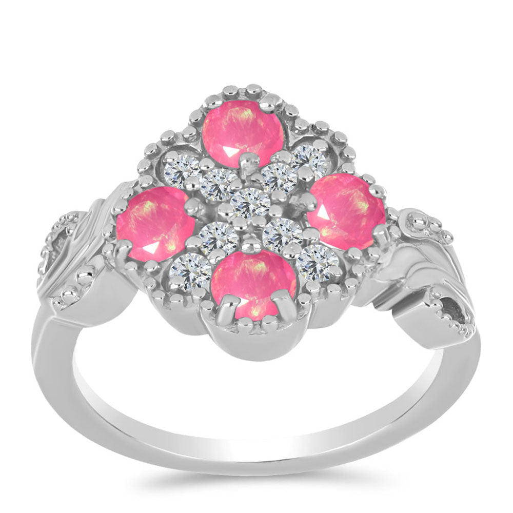 925 / 1000 Sterlingové Stříbro Prsten s Růžovým Opálem z Lega Dembi a Bílým Topazem 3 