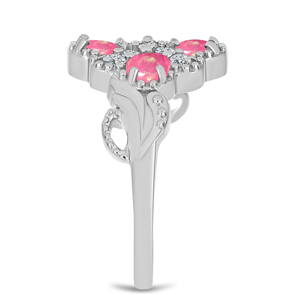 925 / 1000 Sterlingové Stříbro Prsten s Růžovým Opálem z Lega Dembi a Bílým Topazem 4 