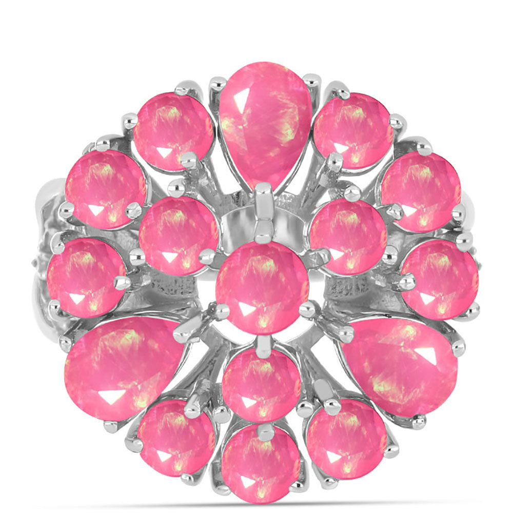 Stříbro 925/1000 - Prsten s Růžovým Opálem z Lega Dembi a Bílým Topazem - Karátové číslo: 2.36. přibližná hmotnost: 5.56 gramů 1 